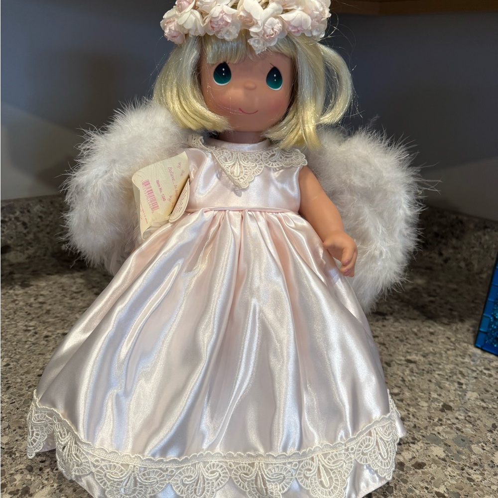 Precious Moments My Guardian  Pale Pink Satin Angel Doll with Feather Wings